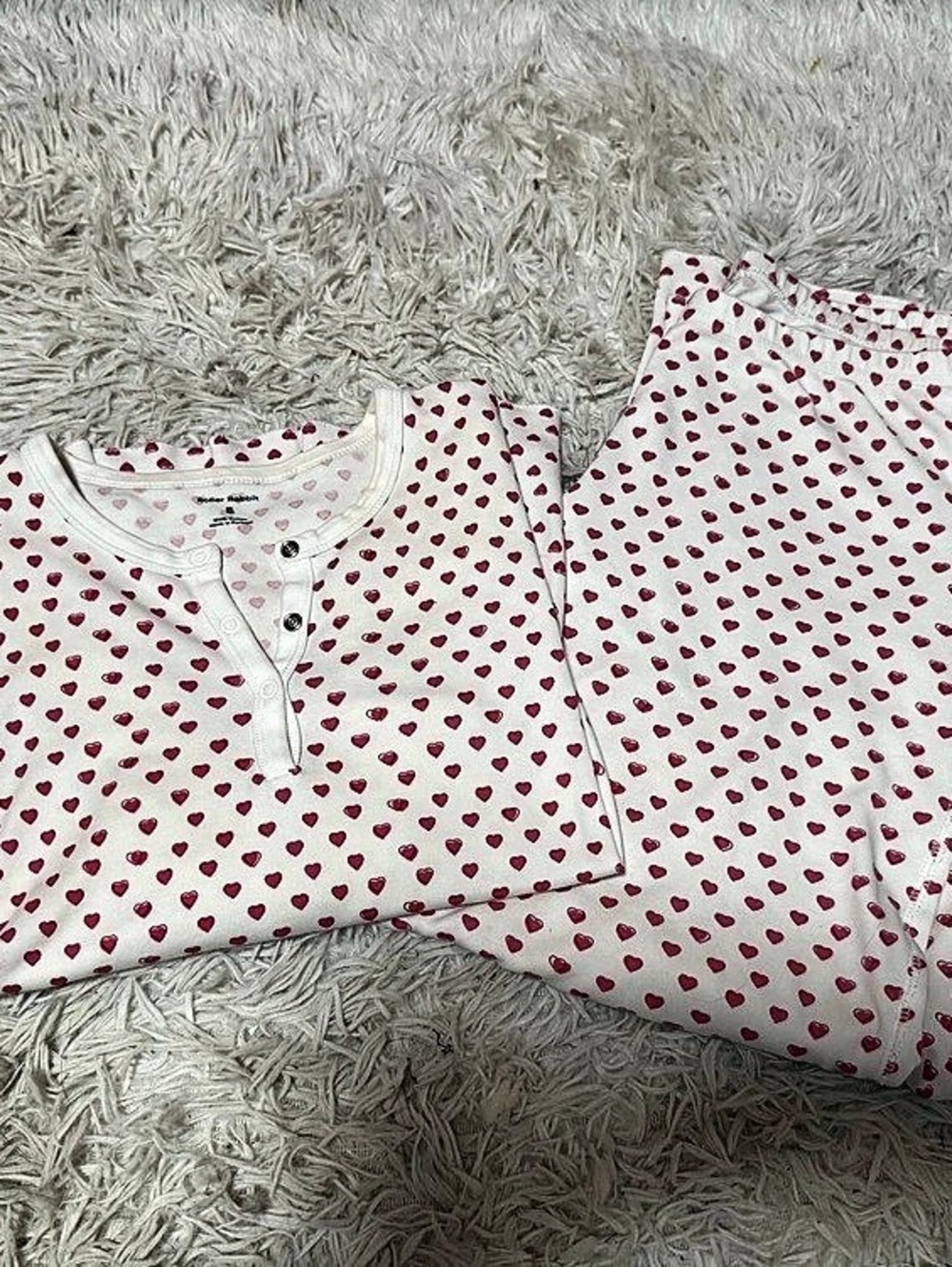 Roller Rabbit Heart Print Pajama Set White & Pink Small